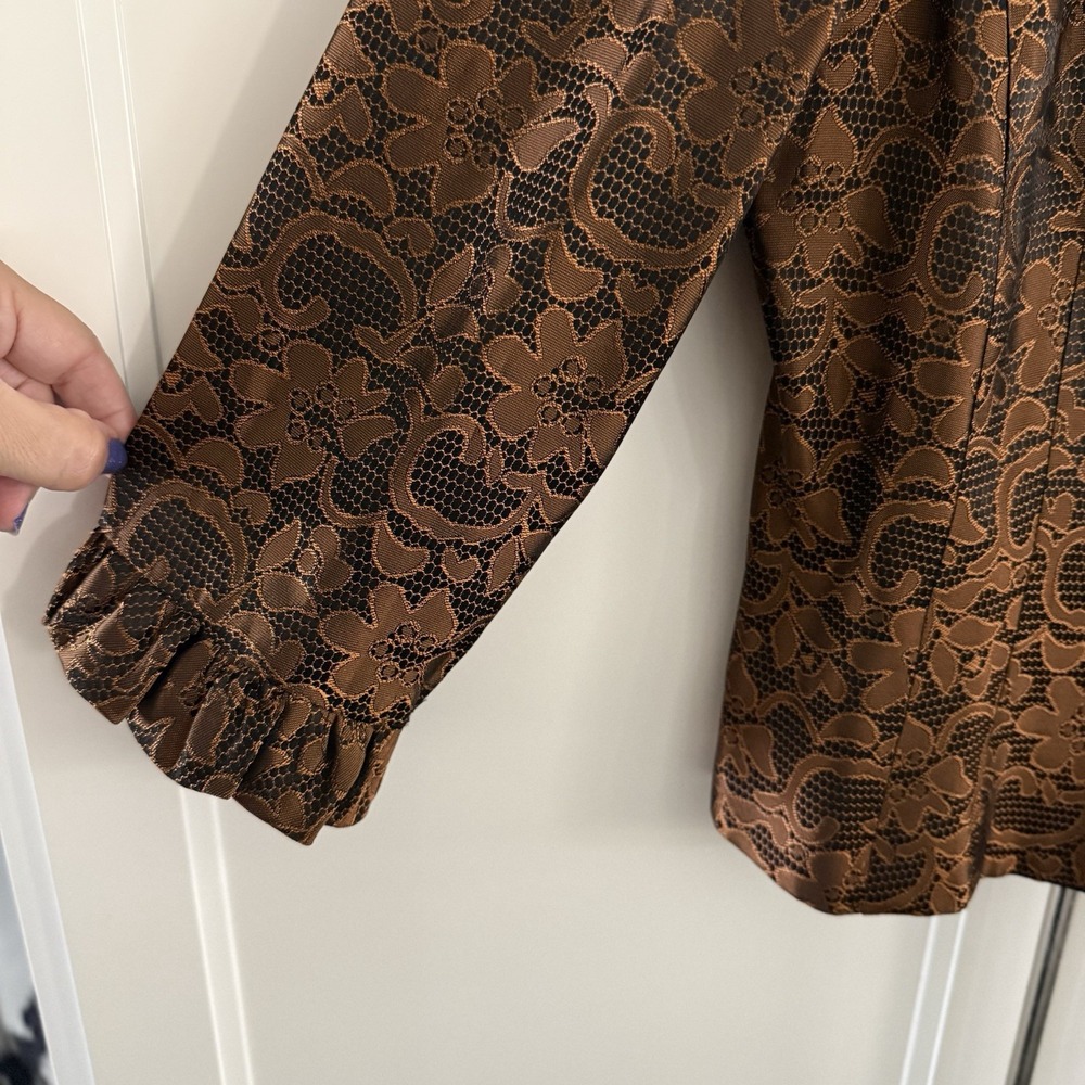 Maggy London Vintage Copper Floral Lace Ruffle Blazer Jacket Size 8 USA Made EUC - Picture 5 of 8